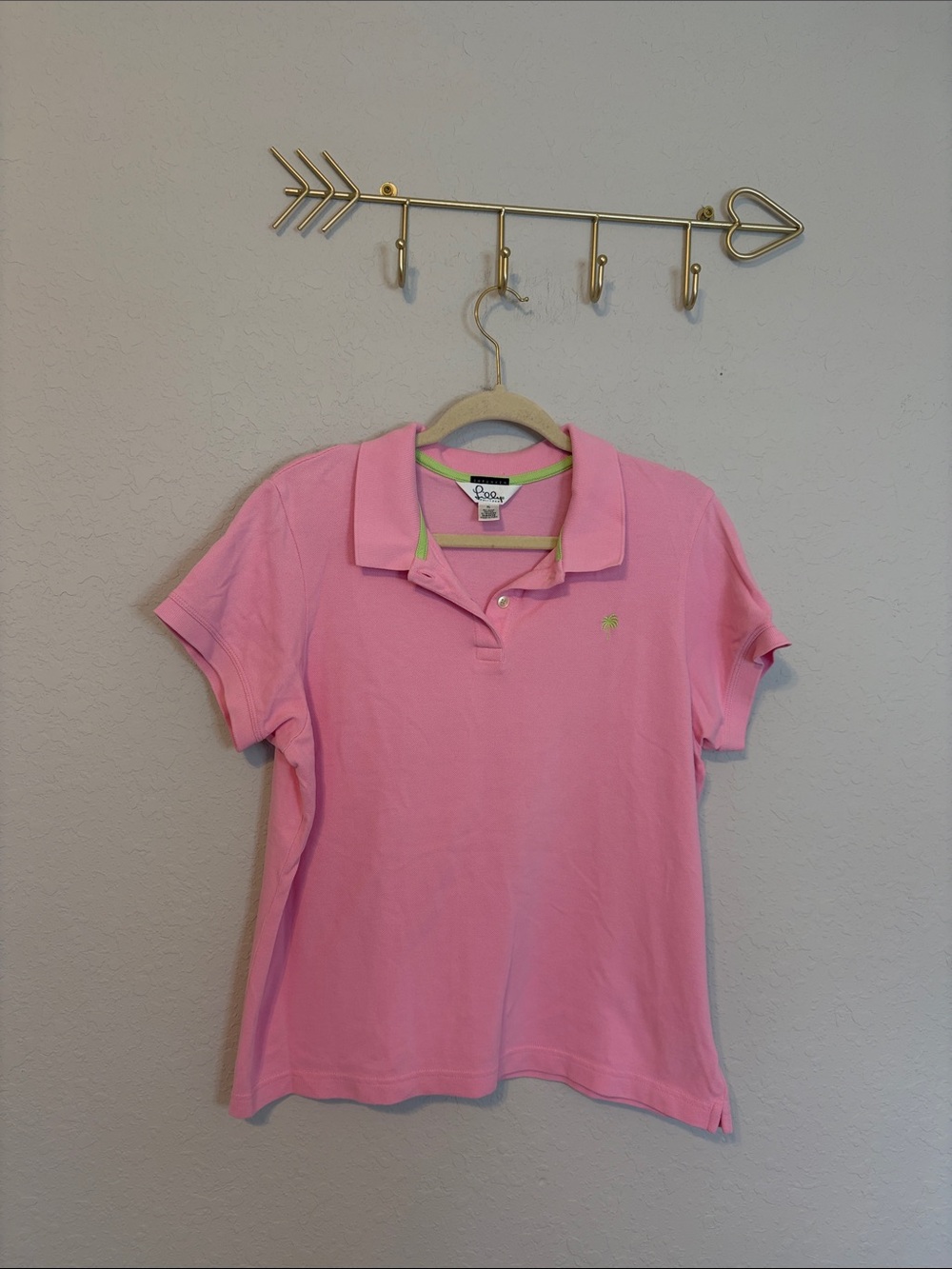 Lilly Pulitzer Pink Polo Shirt with Green Trim – Size XL